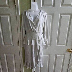 Altuzarra Light Gray Paneled Peplum Long Sleeve Dress Size 40